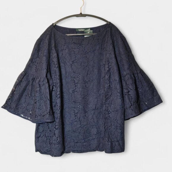 Ralph Lauren Kadelyn Lace Blouse Plus Size 3X Navy Blue Romantic Feminine NWT - Picture 2 of 7